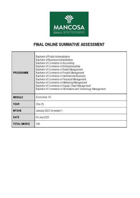 Economics 1A Final OSA - Practice paper - FINAL ONLINE SUMMATIVE ...