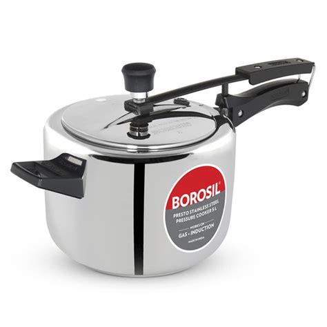 Borosil Presto Stainless Steel Inner Lid 5L Pressure Cooker, Induction ...