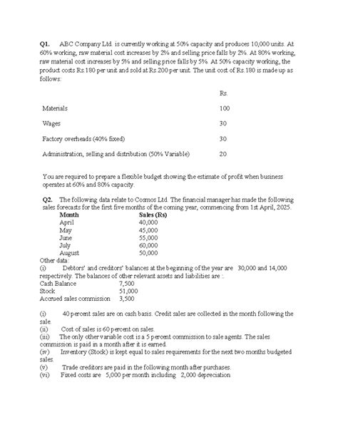 Mgt. Assignment: Flexible Budgets & Profit Analysis for Q1-Q12 - Studocu