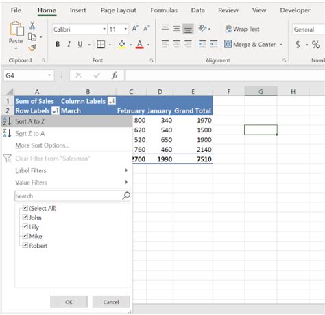 Sort Excel PivotTable 的图像结果