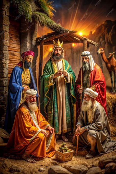 Sacred Journey Three Wise Men in Traditional Nativity Scene | Premium ...