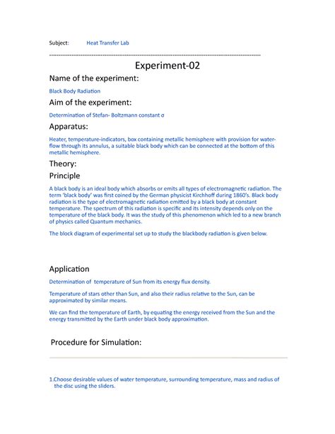 Experiment 2 (Black Body Radiation) - Subject: Heat Transfer Lab ...