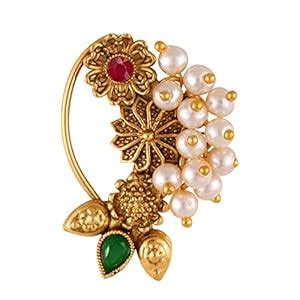 Buy Gold Plated with Pearl Alloy and Artificial stone Non Piercing ...