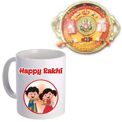 Buy COLORYARD White Ceramic Coffee Mug with thali Gift (Happy Rakhi ...