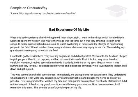 ⇉Bad Experience Of My Life Narrative Essay Essay Example | GraduateWay