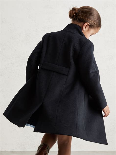 Reiss 9-13 yrs Wool-Blend Funnel-Neck Coat in Navy | REISS