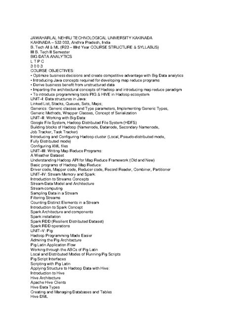 B. Tech II Sem Big Data Analytics Syllabus (R23) - Studocu
