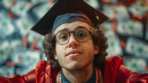 Graduate student looking up at money rain | Premium AI-generated image