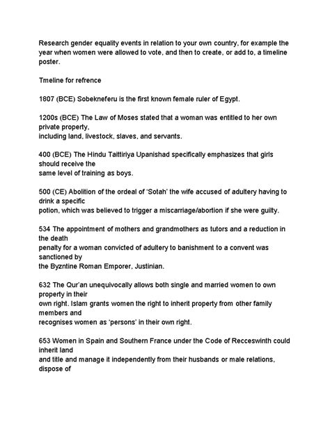 Gender Equality Timeline - Research gender equality events in relation ...