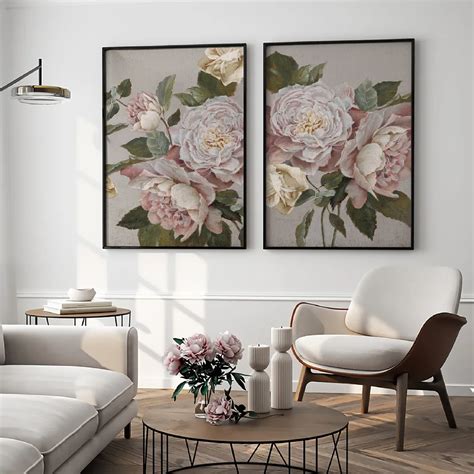 Framed Wall Art Painting Set of 2 on Canvas, Titled: Baroque Blossom ...
