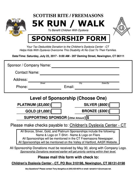 2017 CT Scottish Rite/CT Freemasons Sponsorship Form Fill Online ...