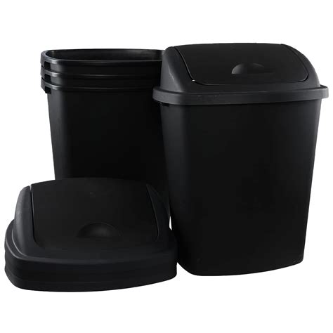 18 Gallon Trash Can, Plastic Wastebasket, Black Garbage Can Container ...