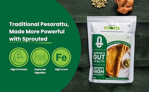 Sprouted Pesarattu Dosa Mix | 450g | 100% Sprouted Moong & Gram | Zero ...