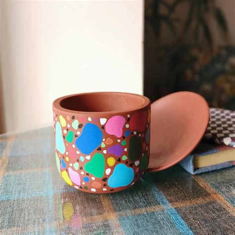 Buy Handpainted Terracotta Terrazzo Tiles Planter Pot Online On Zwende