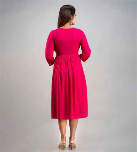 Women Pink Floral Embroidered Side Zip Maternity Empire Midi Dress