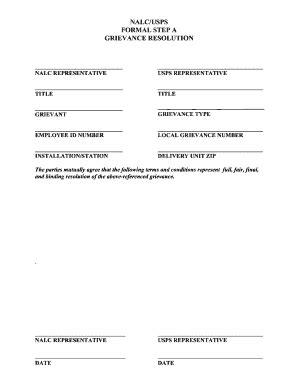 NALC/USPS FORMAL STEP A GRIEVANCE RESOLUTION NALC REPRESENTATIVE USPS ...