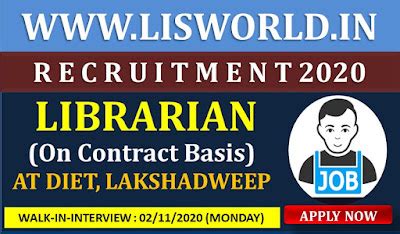 Recruitment 2020 : Librarian (On Contract Basis) At DIET, Lakshadweep ...