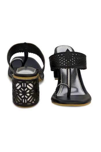 Buy Black Cutwork Strap Kolhapuri Block Heels by Sole House Online at ...