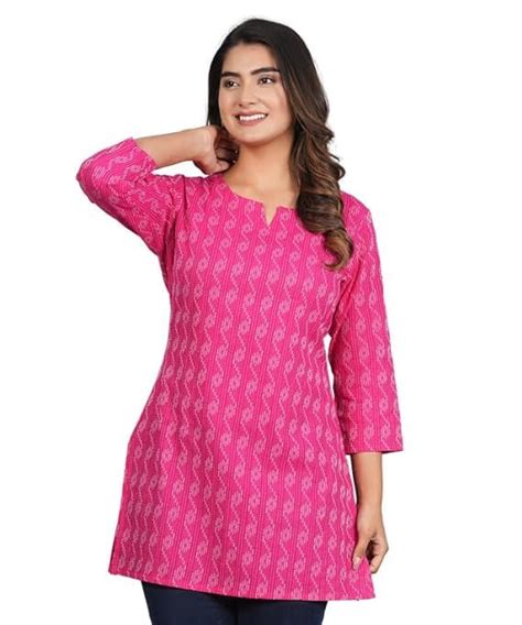 Buy HION HILS Traditional Cotton Print Kurta Office Regular Fit Short ...