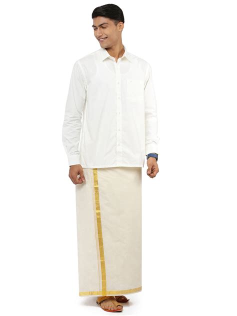 Ramraj Mens Double Dhoti Cream with Gold Jari 1" Daya