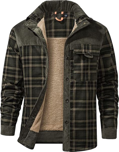Buy Haellun Men's Long Sleeve Sherpa Lined Shirt Jacket Flannel Plaid ...