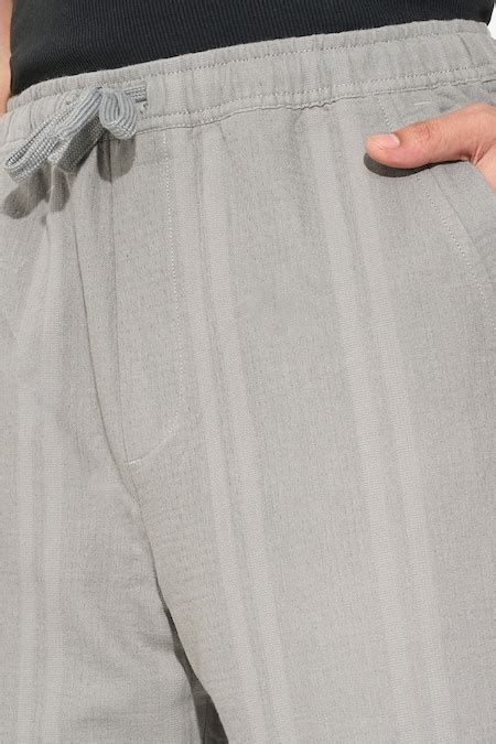 Grey Self-Striped Straight Fit Drawstring Pant - Selling Fast at ...