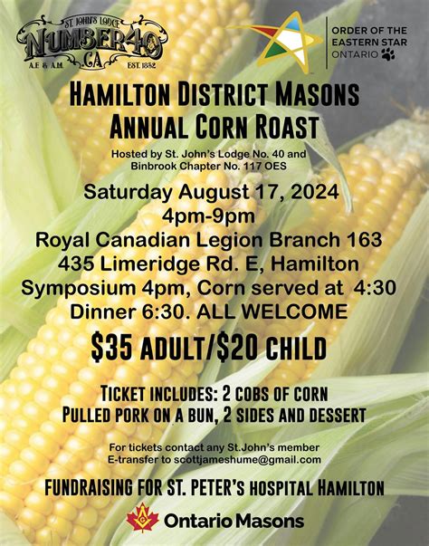 Corn Roast - Hamilton Masons and OES, Royal Canadian Legion Branch 163 ...