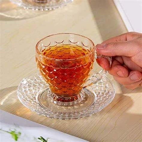 Buy packsee Premium Glass Tea Cup and Saucer Coffee Cup Set of 6 (6 ...