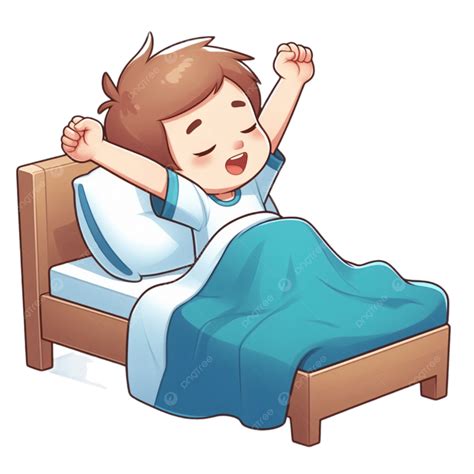 A Cute Cartoon Boy Getting Up Or Waking From Bed, Wake Up, Get Up ...