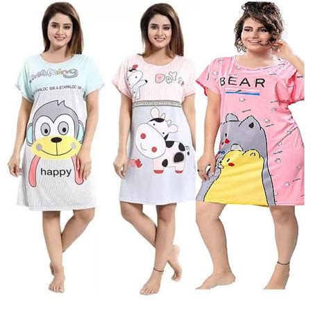 Buy New Crush Women's Hosiery Cartoon Printed Knee Length Nighty ...