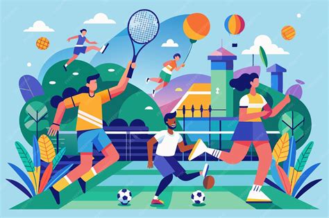 Premium Vector | Players enjoy badminton and other sports in a vibrant ...