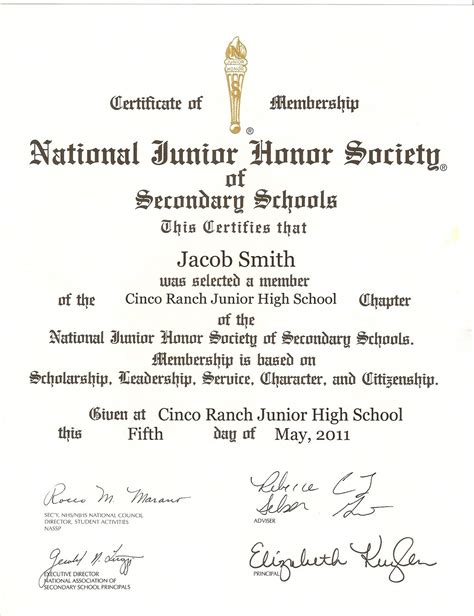 National Junior Honor Society Certificate Template - Printable And ...