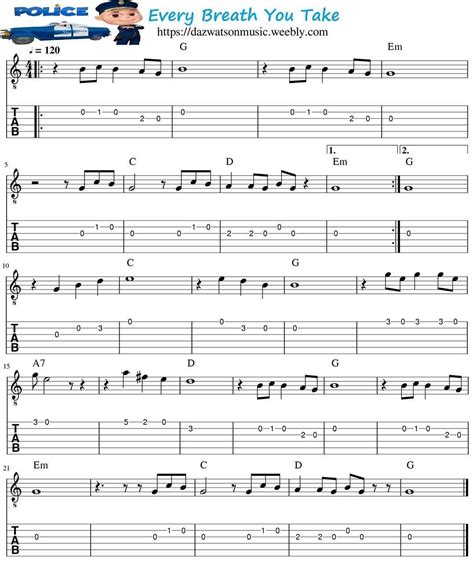 The police every breath you take easy guitar tab – Artofit