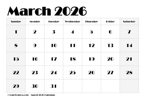 Free March 2026 Calendar Printable PDF with US Holidays