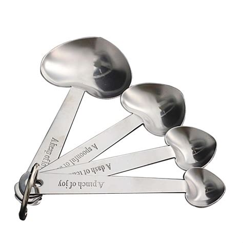 Buy Hemoton Spoons 4pcs/ Set Heart Shape Measuring Spoons Stainless ...