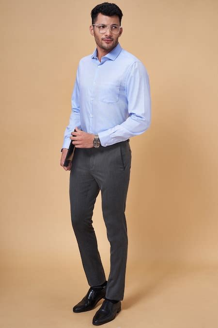 Light Blue Solid Formal Full Sleeves Shirt Collar Men Regular Fit ...