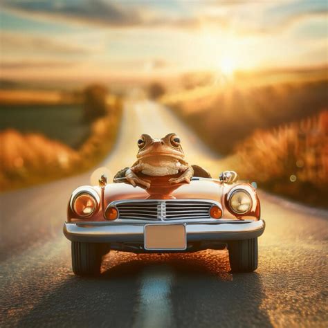Frogs racing in classic cars | Premium AI-generated image