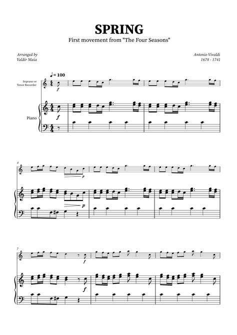 Spring - The Four Seasons for Soprano Recorder with Piano Accompaniment ...