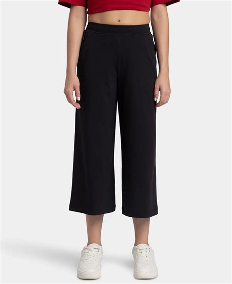 Buy Super Combed Cotton Elastane Stretch Relaxed Fit Culottes - Black ...