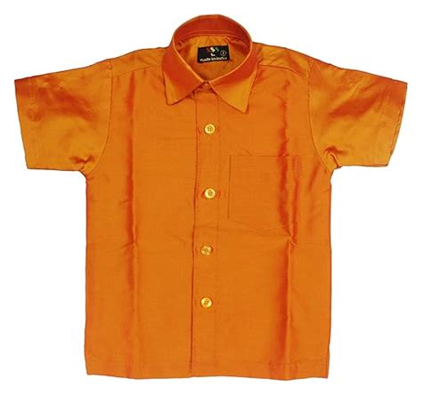 SSS Boys’ Silk Shirt and Dhoti Set (108, Orange and White, 3-4 Years ...