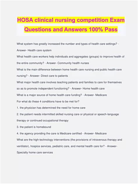 HOSA clinical nursing competition Exam Questions and Answers 100% Pass ...