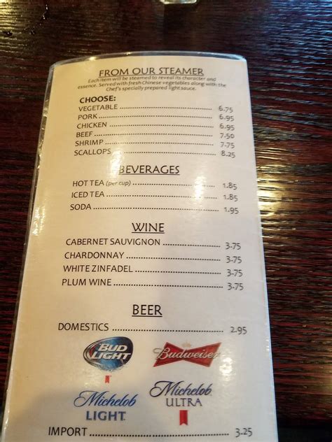 Menu at Taipei South restaurant, Charlotte