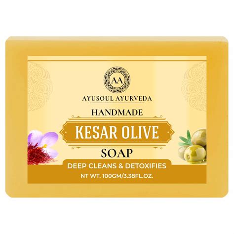 Buy Ayusoul Ayurveda Khadi Herbal Natural Kesar Olive Bath Soap for ...