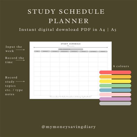 Printable Study Schedule Planner (8 Colours) | Revision Weekly ...