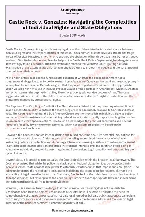 Castle Rock v. Gonzales: Navigating the Complexities of Individual ...