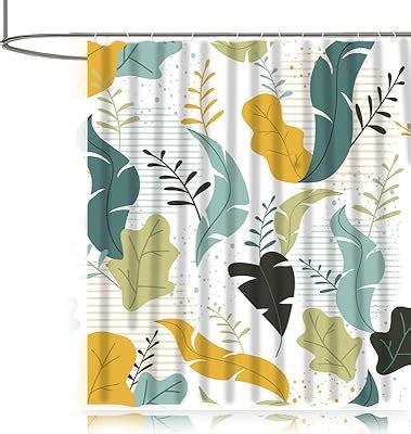 UMAI 7 Feet PEVA Shower Curtain I Green Leaf Print I 180 X 220cm I 12 ...