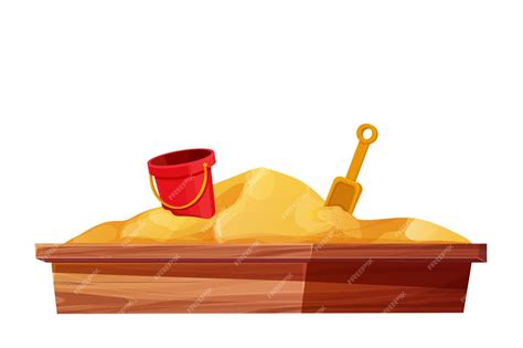 Premium Vector | Wooden sandbox with sand pile in cartoon style ...