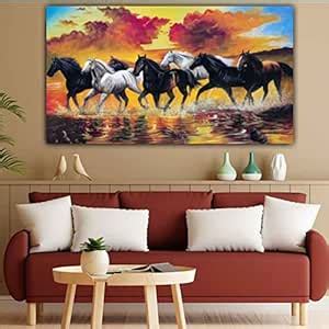 The Seven Colours Beautiful Running 7 Horses Vastu Painting Frame for ...
