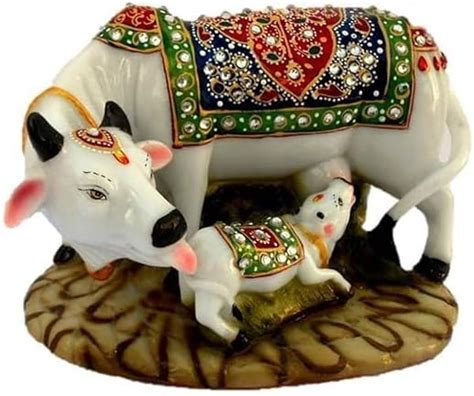 Buy Artjenius Dust Polyresin Decorative Marble Kamdhenu Cow and Calf ...