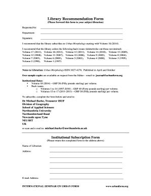 Fillable Online urbanform Library Recommendation Form - International ...